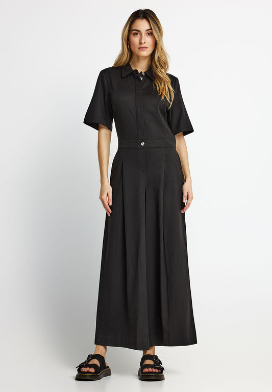 Salopetă din lyocell cu guler tip cămașă