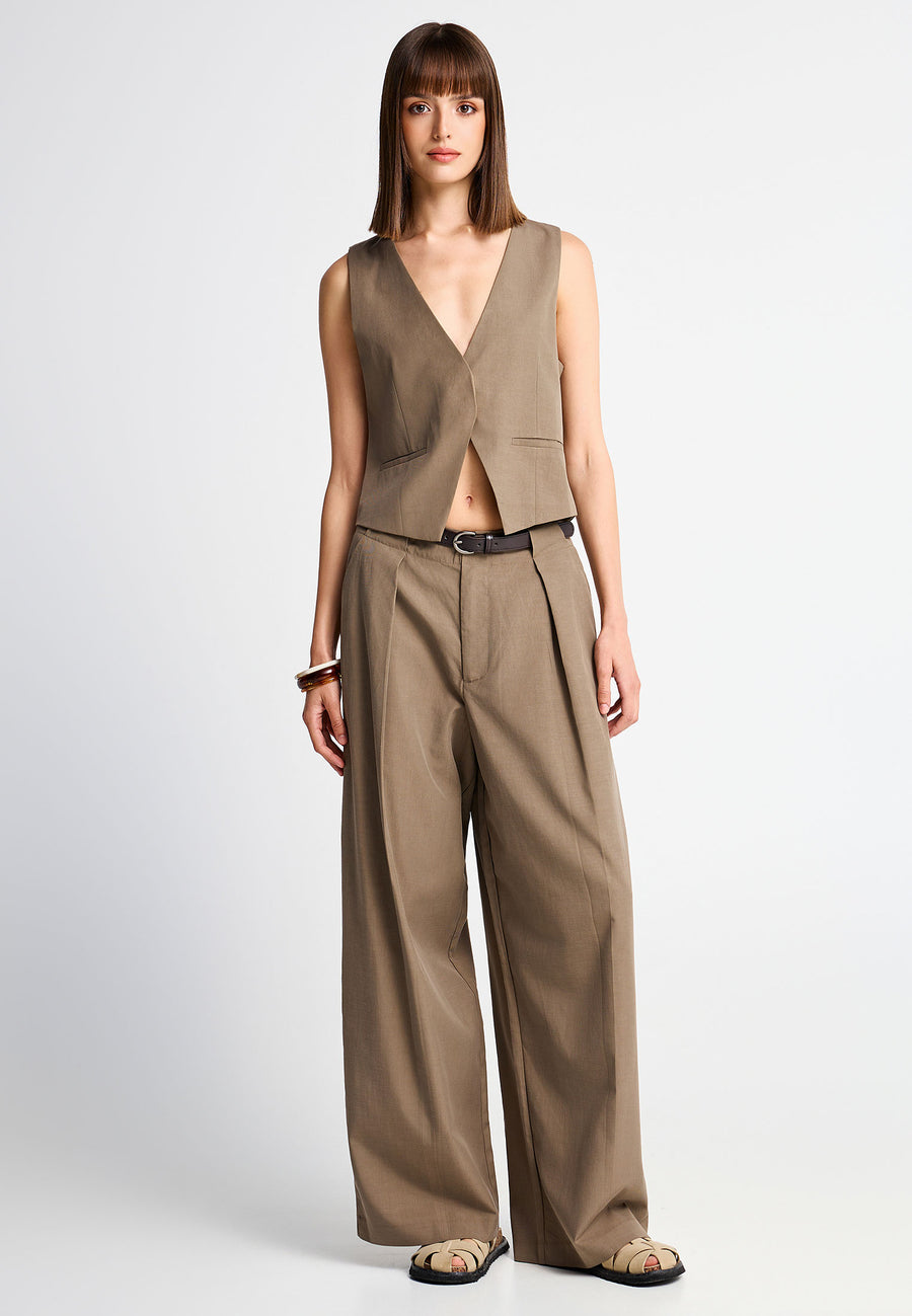 Pantaloni casual de damă, cu picior lat