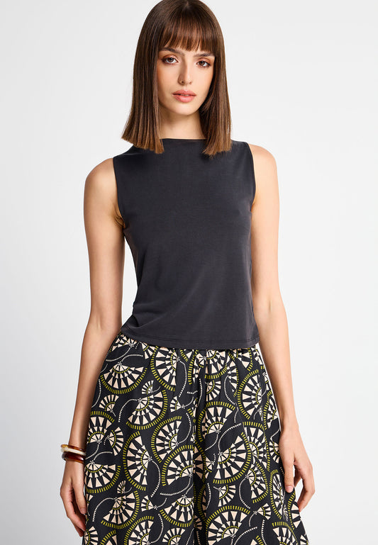 Sleeveless top with high neck