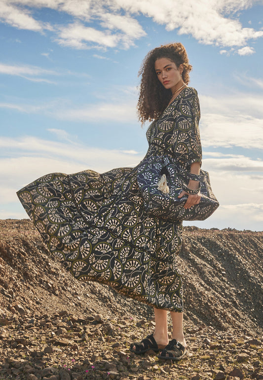 Rochie maxi din bumbac cu imprimeu integral