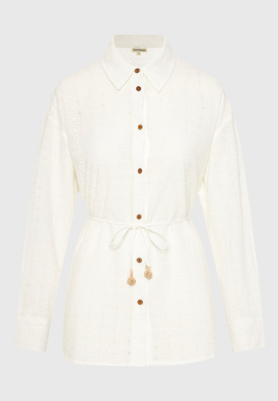 Cămașă de bumbac brodată pentru femei