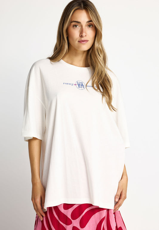 Tricou relaxat pentru femei cu imprimeu pe spate - 100% bumbac