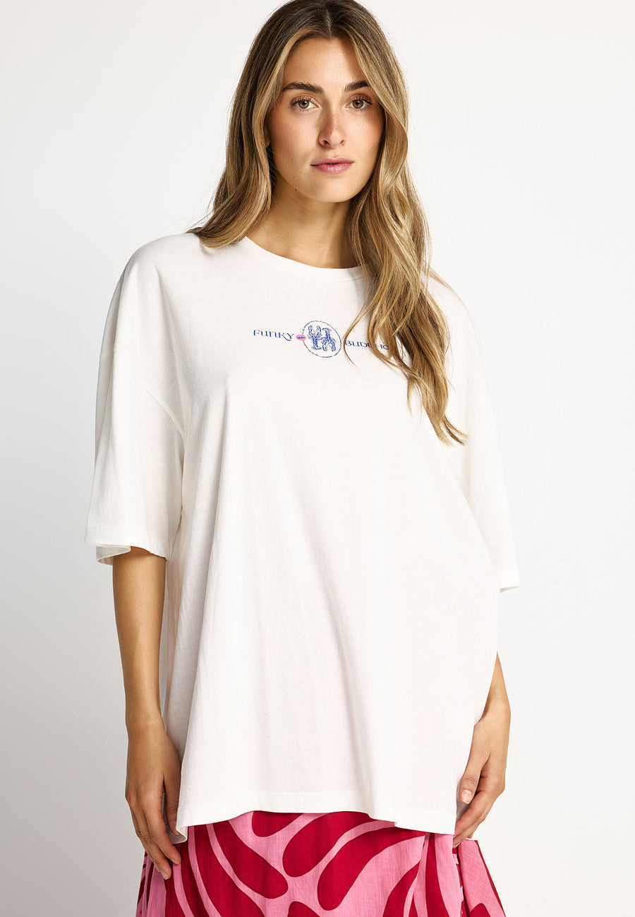 Tricou relaxat pentru femei cu imprimeu pe spate - 100% bumbac