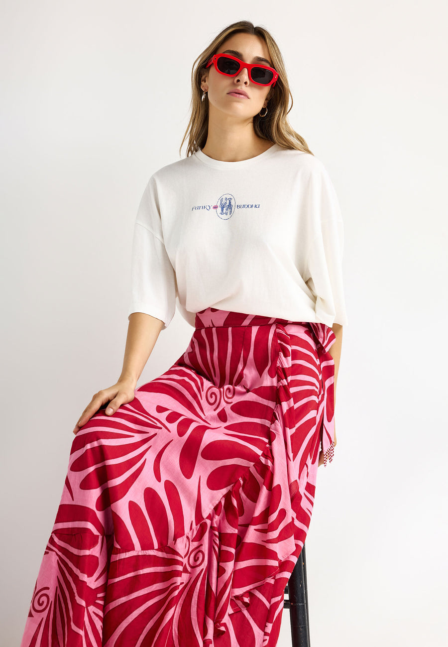 Tricou relaxat pentru femei cu imprimeu pe spate - 100% bumbac