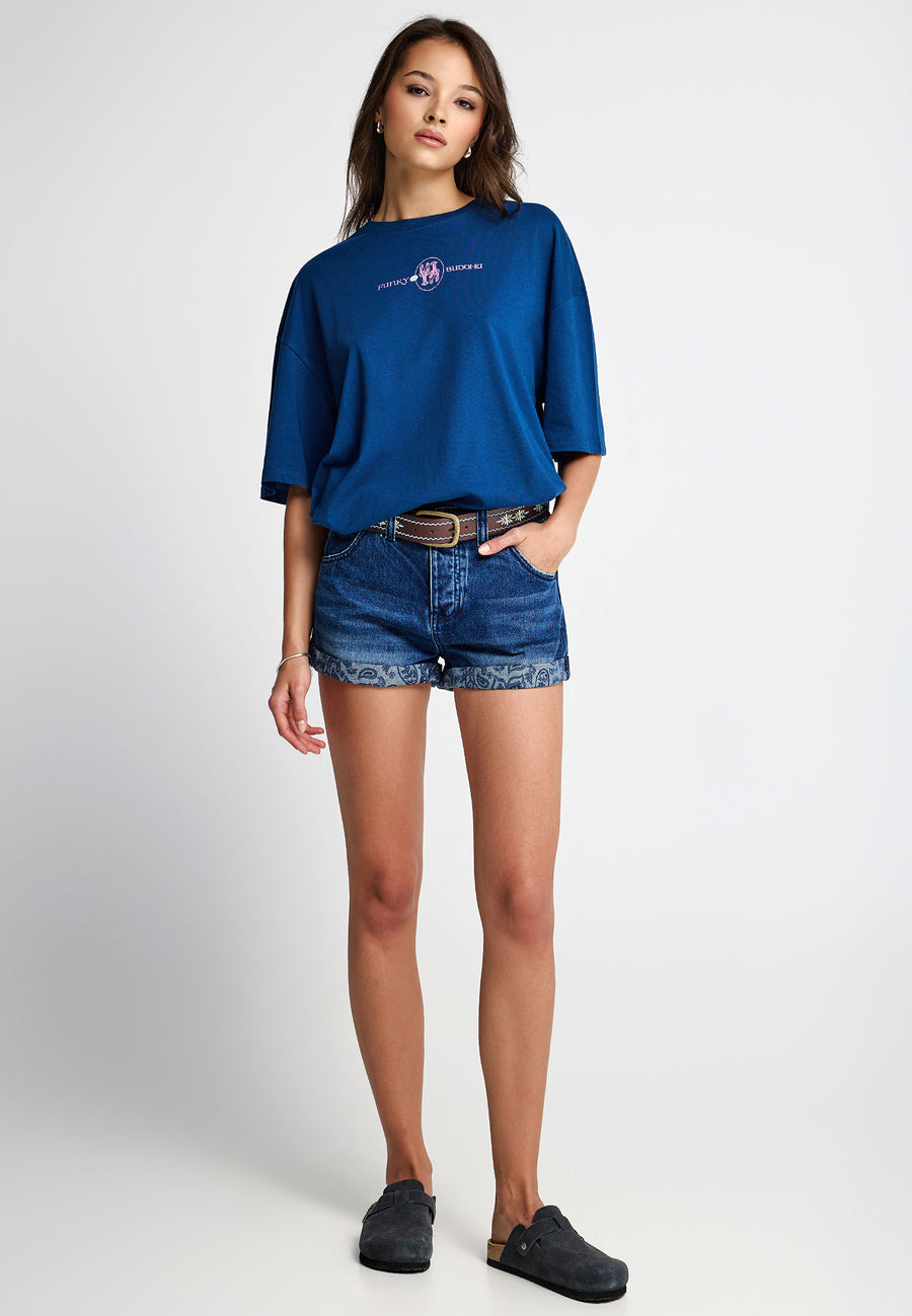 Tricou de damă relaxat cu imprimeu la spate - 100% bumbac