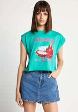 Women's sleeveless t-shirt with print made of organic cotton