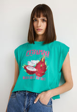Women's sleeveless t-shirt with print made of organic cotton