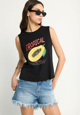 Women's cotton sleeveless top with print