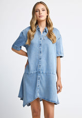 Women's relaxed denim dress with asymmetric hem