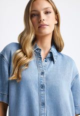 Women's relaxed denim dress with asymmetric hem
