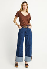 Pantaloni de damă din denim, cu manșetă la tiv