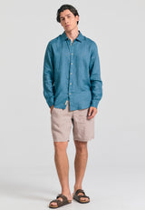 Garment dyed linen shirt - The essentials - Blue steel