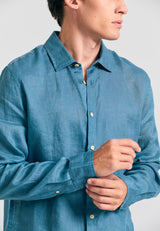 Garment dyed linen shirt - The essentials - Blue steel