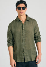 Garment dyed linen shirt - The essentials - Khaki