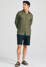 Garment dyed linen shirt - The essentials - Khaki