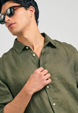 Garment dyed linen shirt - The essentials - Khaki