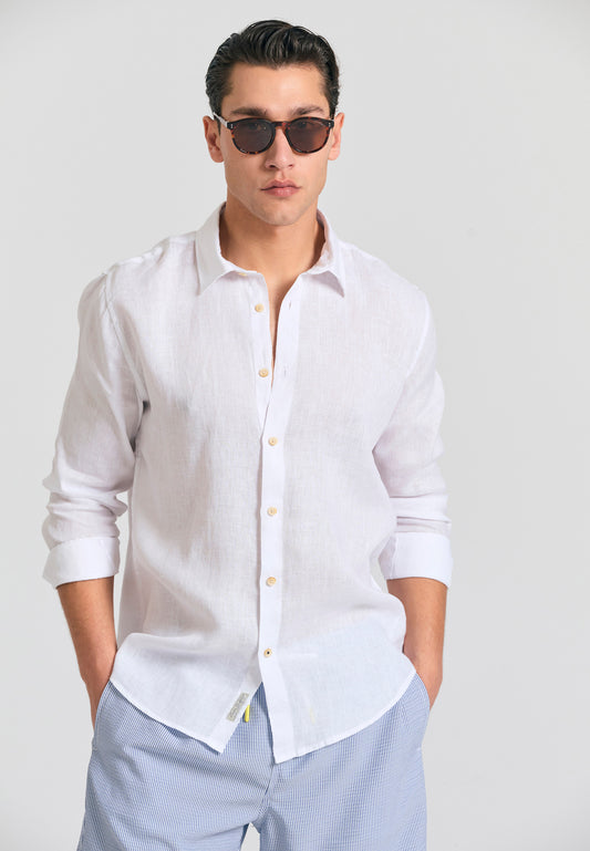 Cămașă de in vopsită în haine - Esențiale - Alb