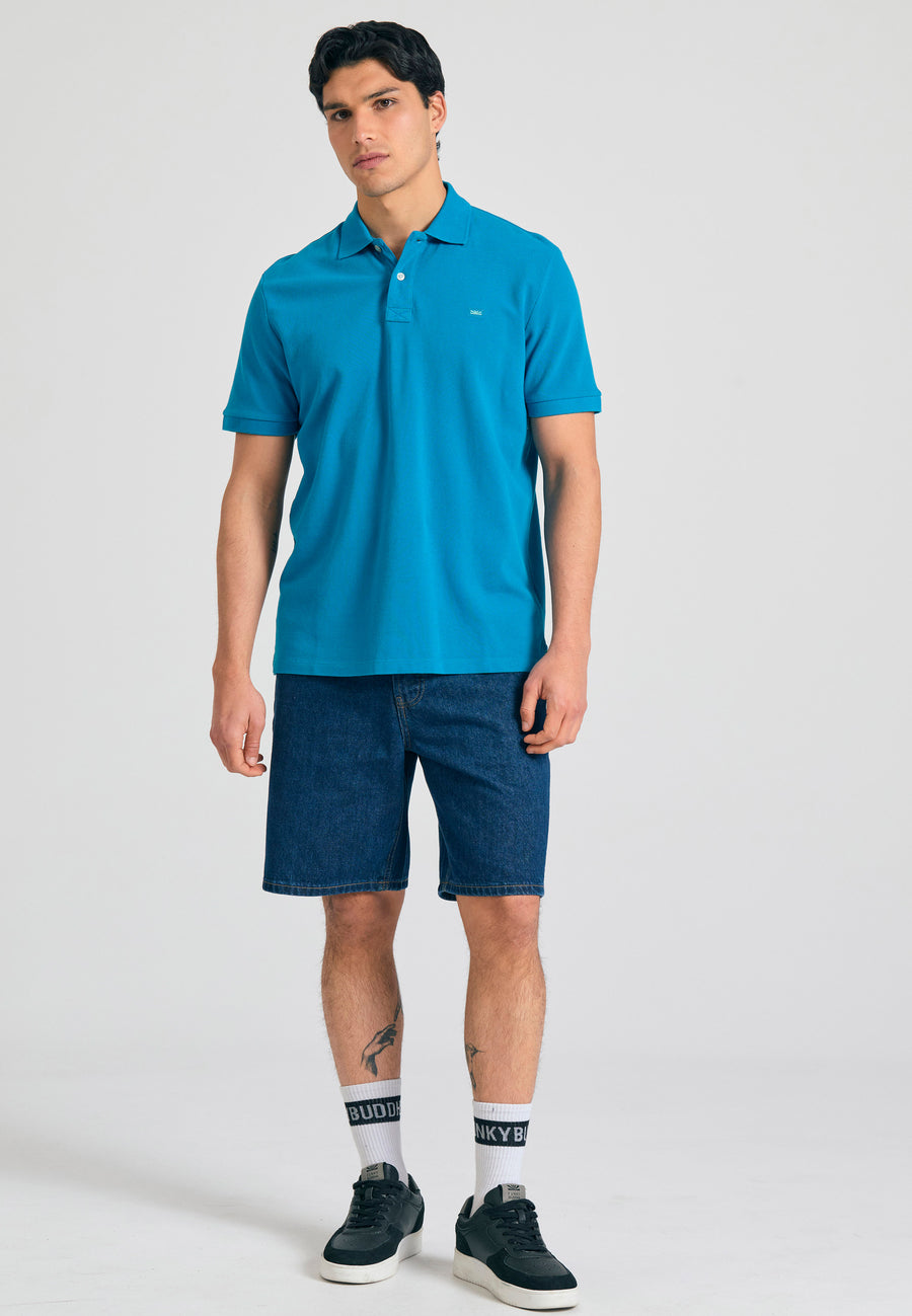 Tricou polo cu logo brodat - Esențiale - Deep lagoon