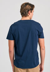 Tricou cu decolteu în V și logo pe piept - Bleumarin