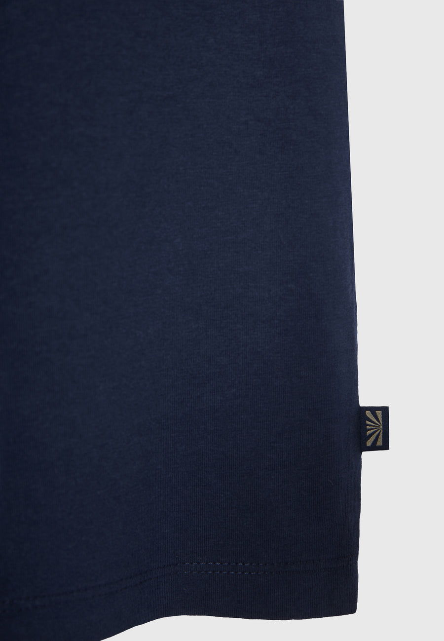 Tricou cu decolteu în V și logo pe piept - Bleumarin