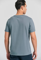 Tricou cu decolteu în V și logo pe piept - Gri oțel
