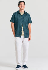 Garment dyed short sleeve linen shirt - The essentials - Dark sea