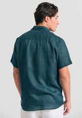 Garment dyed short sleeve linen shirt - The essentials - Dark sea