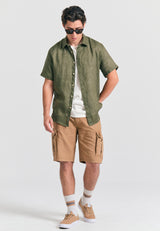 Garment dyed short sleeve linen shirt - The essentials - Khaki