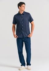 Garment dyed short sleeve linen shirt - The essentials - Navy