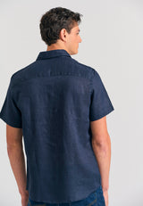 Garment dyed short sleeve linen shirt - The essentials - Navy
