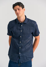 Garment dyed short sleeve linen shirt - The essentials - Navy