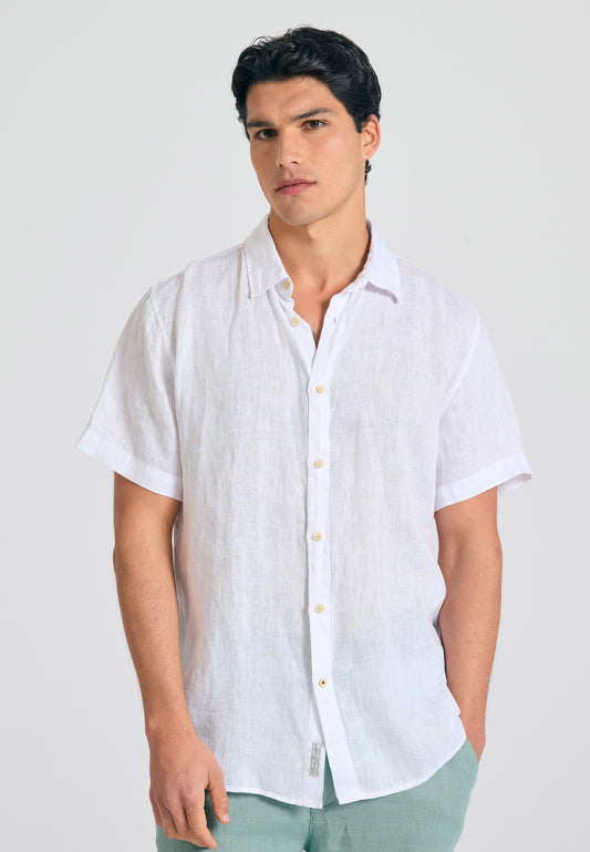Cămașă din in cu mânecă scurtă vopsită în haine - The essentials - Alb