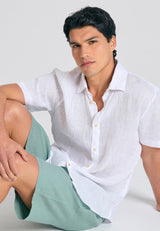 Garment dyed short sleeve linen shirt - The essentials - White