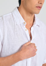 Garment dyed short sleeve linen shirt - The essentials - White