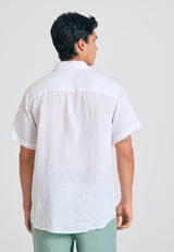 Garment dyed short sleeve linen shirt - The essentials - White