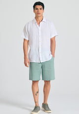 Garment dyed short sleeve linen shirt - The essentials - White