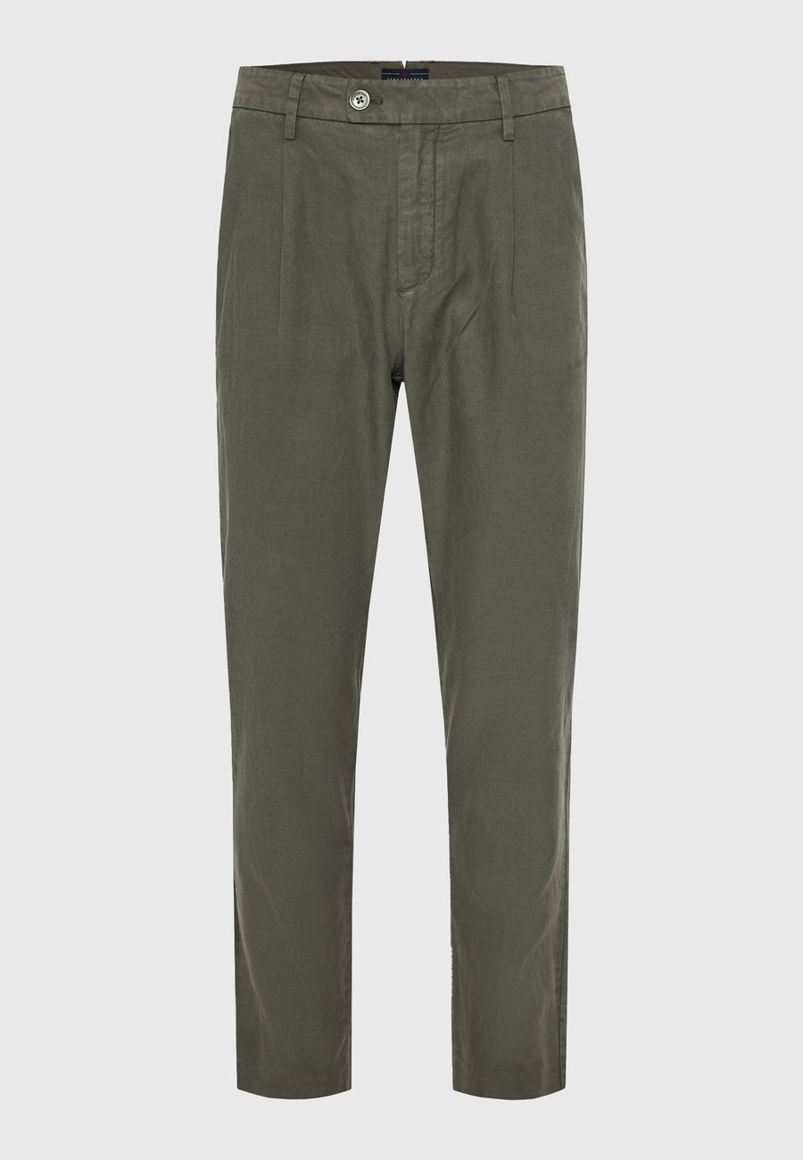 Pantaloni chino bărbătești din amestec de in - Verde prăfuit