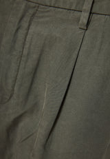 Pantaloni chino bărbătești din amestec de in - Verde prăfuit