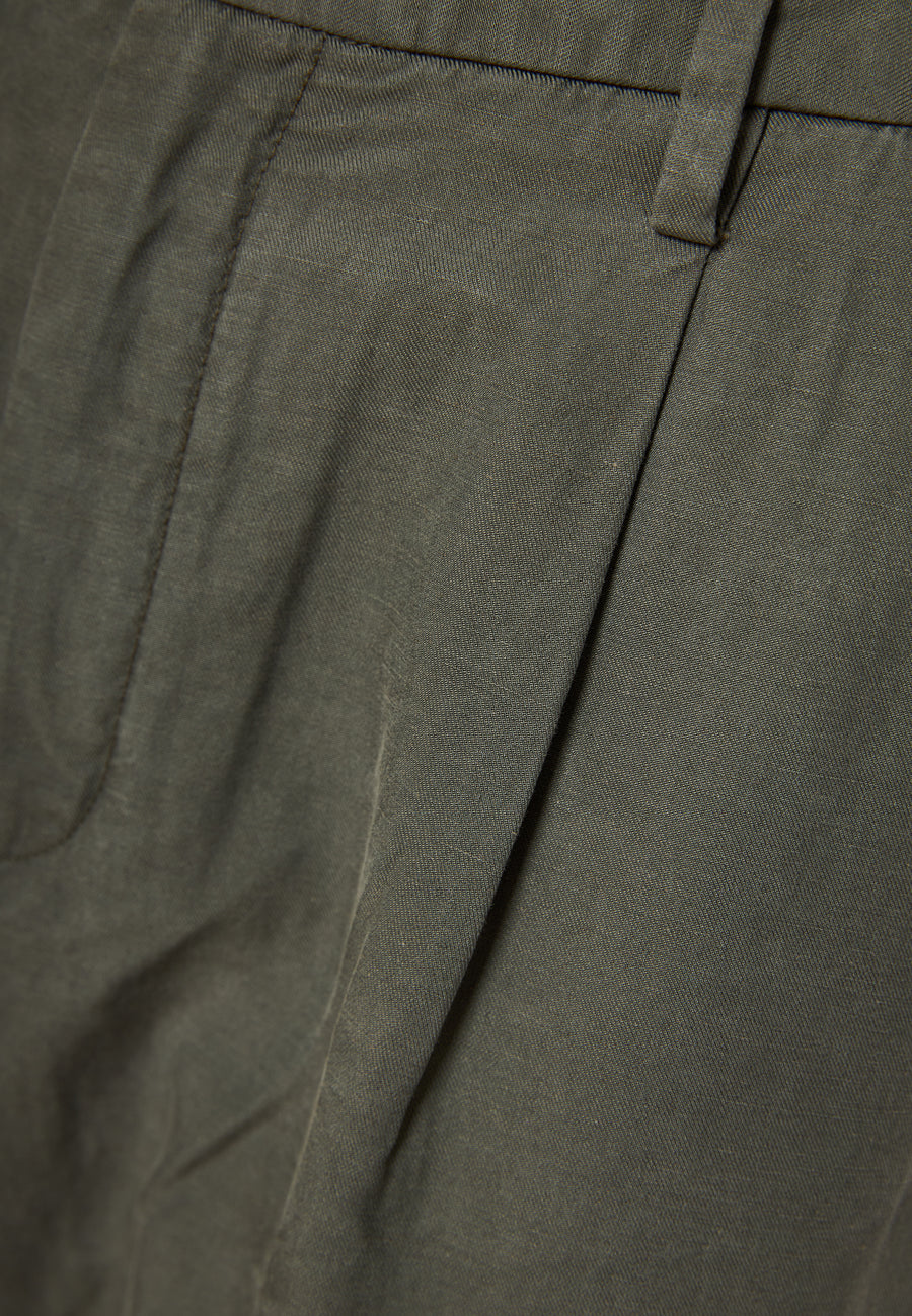 Pantaloni chino bărbătești din amestec de in - Verde prăfuit