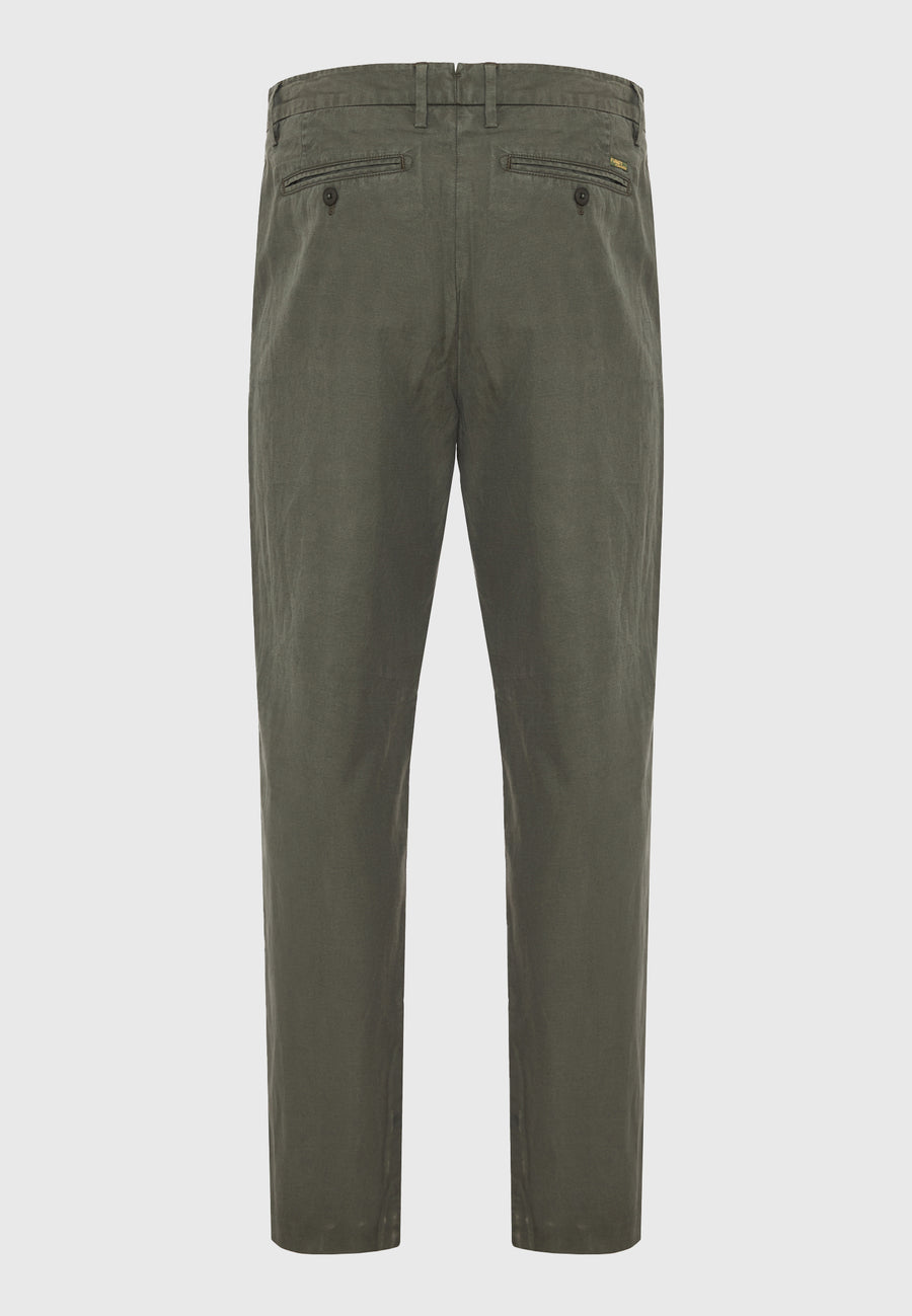Pantaloni chino bărbătești din amestec de in - Verde prăfuit