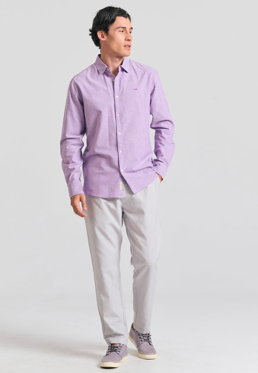 Pantaloni chino bărbătești din amestec de in - Gri deschis