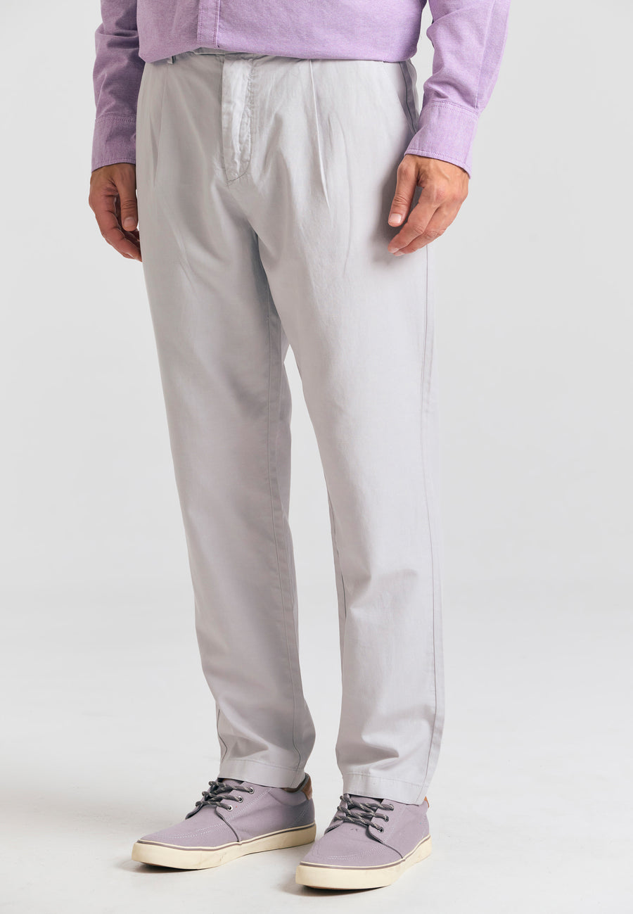 Pantaloni chino bărbătești din amestec de in - Gri deschis