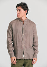 Mao neck garment dyed linen shirt - Cigar