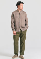 Mao neck garment dyed linen shirt - Cigar