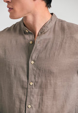 Mao neck garment dyed linen shirt - Cigar