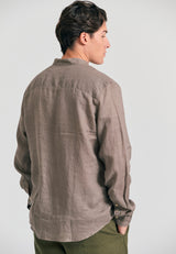 Mao neck garment dyed linen shirt - Cigar