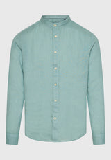 Mao neck garment dyed linen shirt - Sage green