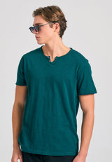 Tricou cu guler henley și croiuri brute - The essentials - Dark sea
