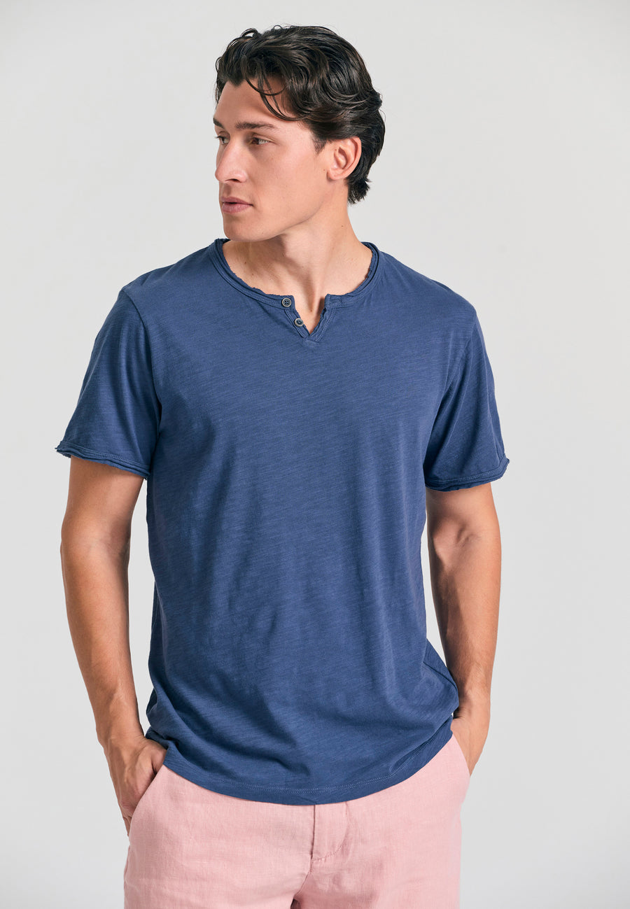 Tricou cu guler henley și croi brut - The essentials - Indigo