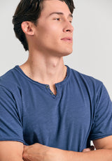 Tricou cu guler henley și croi brut - The essentials - Indigo